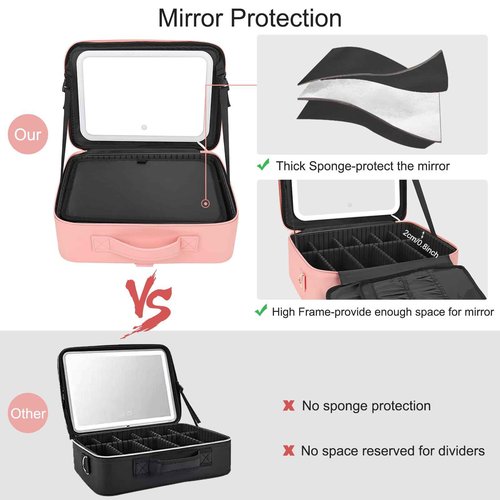 Relavel Makeup Bag with LED Mirror, 16.2 inches Large Makeup Case Travel Portable Cosmetic Organizer Vanity Case for Women, Rechargeable Lighted Mirror Professional Makeup Artists Storage Box (Pink)