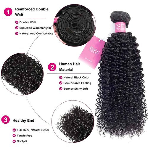 ISEE Hair Virgin Malaysian Jerry Curly Human Hair One Bundles,100% Unprocessed Human Curly Hair Extensions Natural Black Can Be Dyed (10'')