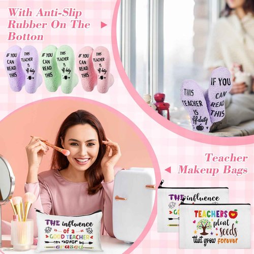 Singhoow 18 Pcs Teacher Appreciation Gifts Set for Women, Christmas Thank You Gifts Makeup Bags Enamel Mugs Socks Bulk 2025 Present for Teacher's Day Merry Xmas Thanksgiving