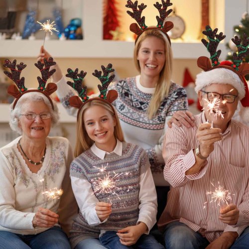 Yuxung 24 Pcs Christmas Reindeer Antlers Headband Bulk Sequined Reindeer Headwear Elk Headpiece for Xmas Party Costume Supply