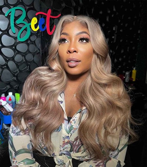 Ash Blonde with Silver Gray Highlight Lace Front Wig Human Hair 180% Density 13x4 Body Wave Mini Knots HD Invisible Lace Wig for Women Glueless Milk Tea Brown Colored with Silver Blonde Wigs 22 Inch