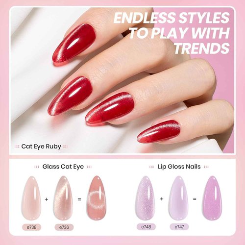 Beetles Jelly Gel Nail Polish Set, 53PCS 36 Colors Jelly Pink Milky White Red Black Blue Green Silver Cat Eye Base Glitter Glossy Matte Top Coat Crystal Ice Collection French Nails Gift for Women