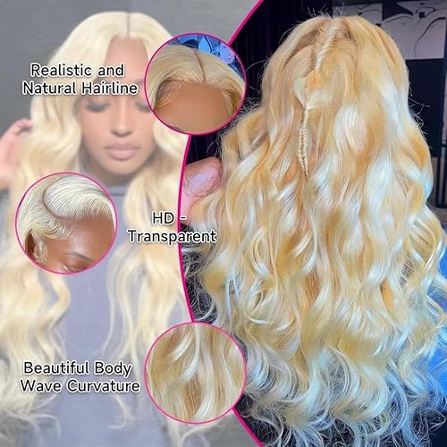 20 Inch 613 13x6 Lace Front Wig Human Hair, Blonde Wig Human Hair 13x6 Body Wave, 200% Density Daily Wear Pre-Plucked Bleached Wigs for Women