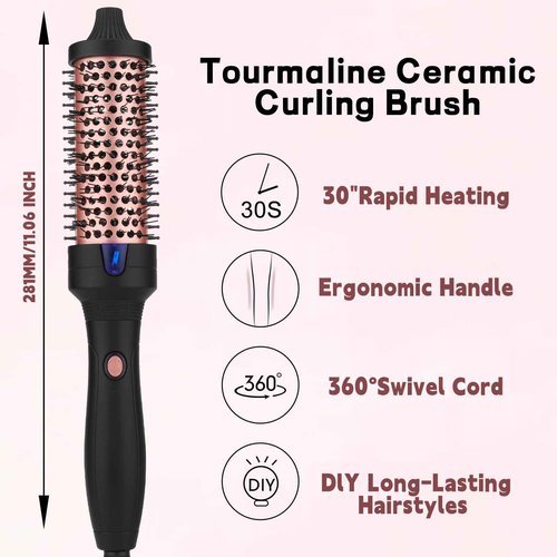 Beatslm Pro Heated Round Brush with Negative Ion Technology - Curling Iron, Hair Straightener, Fast Heating for All Hair Types (38MM)