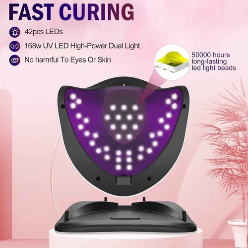 NAILGIRLS UV LED Nail Lamp,168W Fast Curing LED UV Light for Gel Nails with 4 Timer Setting Auto Sensor,Nail Dryer for Fingernail and Toenail,Salon Home Nail Art