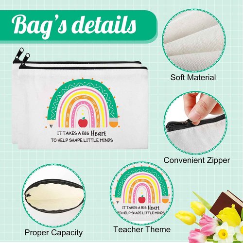 Saintrygo 20 Pieces Teacher Gifts Makeup Bags Bulk Canvas Survival Kit Cosmetic Bag Zippered Pencil Case Appreciation Gifts Travel Toiletry Pouch for Graduation Teachers Day(Rainbow)