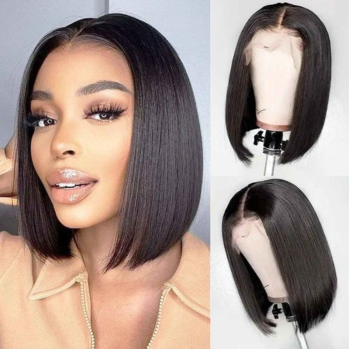 TIRALI Short Bob Wig Human Hair 13x4 Straight Hd Lace Front Wigs Human Hair 200 Density Black Glueless Wigs Human Hair Pre Plucked Short Bob Wigs for Women 12 Inch
