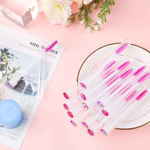 Dming 50 Piece Disposable Mascara Brushes Eyelash Extension Brush Diamond Mascara Wands with Tube Spoolies Lash Brush Makeup Tool Lash Extension Supplies (Scale D Pink 50)
