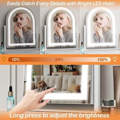 Gvnkvn Arched Makeup Vanity Mirror with Lights 17.2" Large LED Lighted Mirror, Hollywood Make Up Mirror with Lighting, Smart Touch,Detachable 5X Magnification 360° Rotation, (Gold,Gift Box)