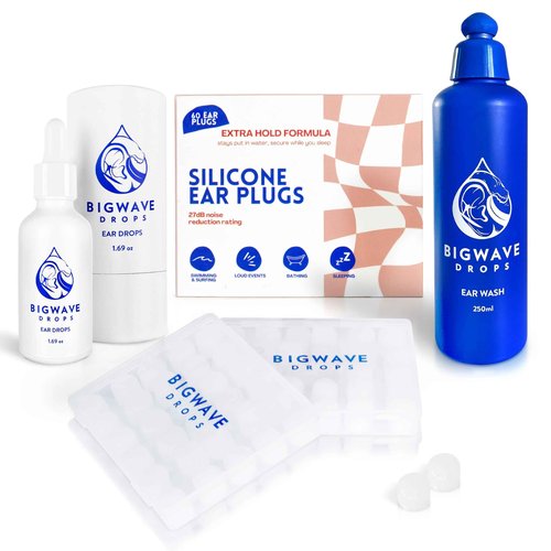 Ear Care Bundle - Includes Ear Drops, Ear Wash & Silicone Ear Plugs - for Swimmers, Athletes, Divers, Travelers - Ear Care Products for Men, Women, Kids & Adults - Best Swimmer Gift