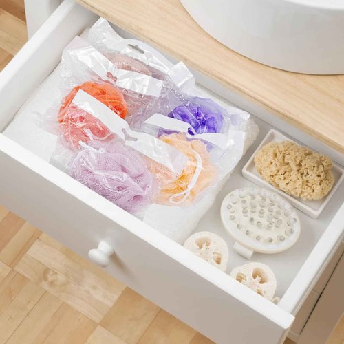(50 Pack) Kheoxusa Loofah Individually Wrapped,Individually Wrapped Loofah,Travel Size Shower Bath Scrunchies,Sponges Pouf Mesh for Body Bath Shower Travel Guest Bulk Mini Small Pack (Color Random)