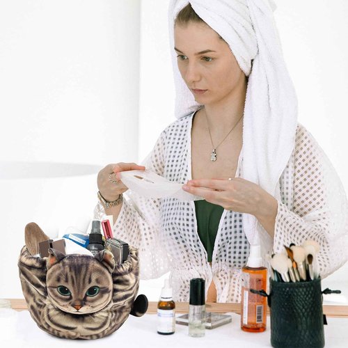 Openhaha Drawstring Travel Organizer, Cosmetic Pouch - Cat Gift for Women, Lay Flat Makeup Bag Gifts for Cat Lovers (2-Pack)
