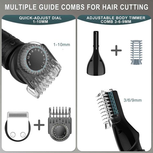 Scttomon Beard Trimmer for Men Professional Mens Beard Grooming Kit T-Blade Trimmer Electric Shaver Razor Nose Body Trimmer Hair Cutting Kit Cordless 7 in 1 Black