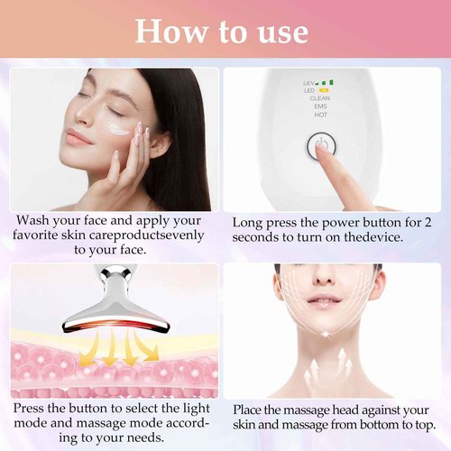 Red-Light-Therapy-for-Face and Neck Massager,7 Colors Womens Skin Rejuvenation Lifting Facial Massager Tool,Lymphatic Contour Massager Face for Toning,Glow Boost