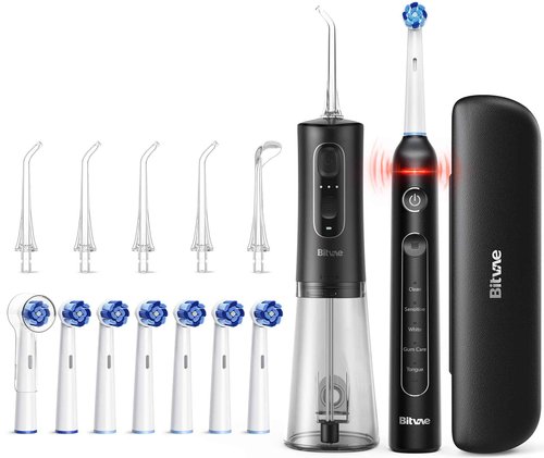 Bitvae Cordless Water Dental Flosser & R2 Rotating Electric Toothbrush Bundle, Black & Black