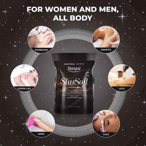 Starpil Wax 1000g - StarSoft Film Hard Wax Beads Bag 2.2lb. Professional Hair Removal Wax for Estheticians. Wax Beans for Sensitive Skin.