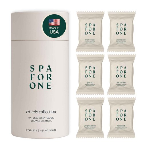 Spa For One Shower Steamers Aromatherapy 6 Pack - Made in USA with Natural Essential Oils for Christmas Stocking Stuffers, Birthday Gifts for Women and Men, White Elephant - Self Care Variety Pack