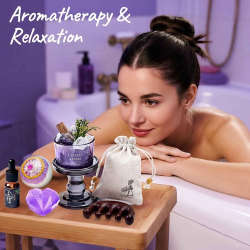 Golray Lavender Gifts for Women Friendship Gift Basket, Purple Dream Healing Fireless Aromatherapy/Thermos Set, 30th 40th 50th Women Self Care Spa Birthday Christmas Gifts for Her Sister Mom