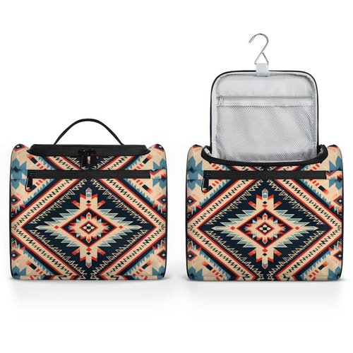JXDXHCW Toiletry Bag with Hanging Hook Makeup Bag Vintage Bohemian Aztec Ethnic Cosmetic Case Travel Organizer for Women Men Traveling Wash Bag