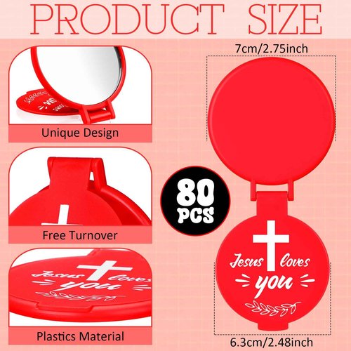 Yerliker 80 Pcs Christian Mini Compact Mirrors Bulk Christmas Jesus Loves You Cute Pocket Mirrors for Purses Inspirational Religious Gifts for Women Girls Coworkers Friends Employee