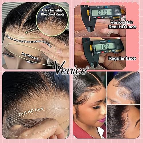 Venice Hair Real HD Lace Closure only 0.10mm Ultra-thin Invisible Crystal HD Lace Pre Plucked with Baby Hair Straight Human Hair Lace Frontal Closure (7x5 HD Straight, 16 Inch)