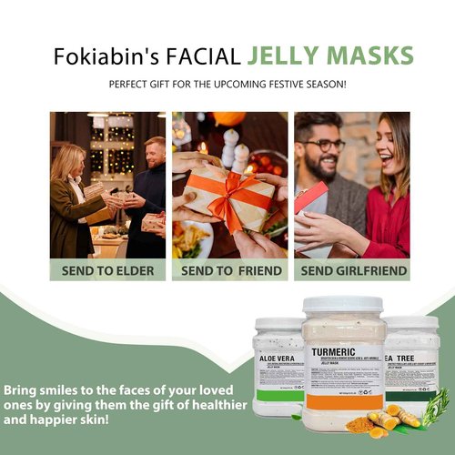 Fokiabin Jelly Mask Hydrating Deep Cleaning Detoxing Healing and Relaxing Premium Modeling Rubber For Facials Professional Set - 2 Treatments (barbados aloe,VC)