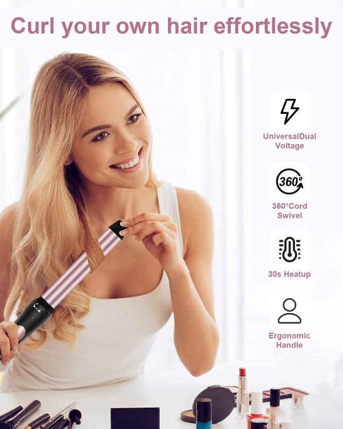 6 in 1 Wand Curling Iron, 3 Barrel Curling Iron Set with Thermal Brush (1.5") and 5 Interchangeable Ceramic Wand Curler (0.35"-1.25"), 2 Temp Heating Setting, Halloween Christmas Gifts for Women