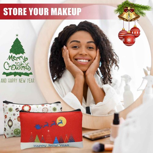 Sweetude 20 Pcs Bulk Christmas Makeup Bags for Women Xmas Theme Cosmetic Pouch Travel Toiletry Organizer Santa Snowman Reindeer Holiday Gift for Family Friends Schoolmates10 Style