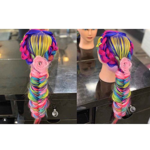 Training Head 26"-28" Mannequin Head Hair Styling Manikin Cosmetology Doll Head Synthetic Fiber Hair Hairdressing Training Model Free Clamp (1711W0320)