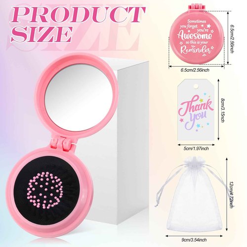 Cinnvoice 24 Pcs Employee Appreciation Gifts Bulk Folding Travel Brushes Sometimes You Forget You're Awesome Thank You Gifts Travel Mirror Hair Brush for Women Coworker Teacher Staff Team