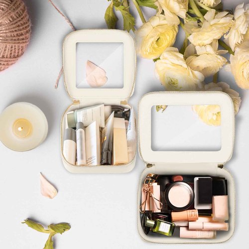 Prite Clear Makeup Bag Set for Women Portable Clear Makeup Bag Cute Waterproof Travel Cosmetic Bag with Gold Zipper for Car Essentials(Beige)
