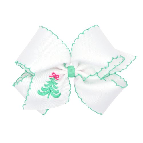 Wee Ones Girls' Pink Wonderland Christmas Hair Bows, Embroidered Moonstitch or Holiday Print Grosgrain on WeeStay no-slip clip, King, Tree Stitch
