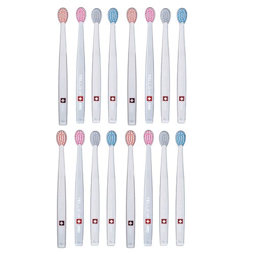 TELLO 3940 Adult Medium Toothbrush for Gentle Cleaning with Ergonomic Handle, Made in Switzerland, Colors Vary, 12-Pack