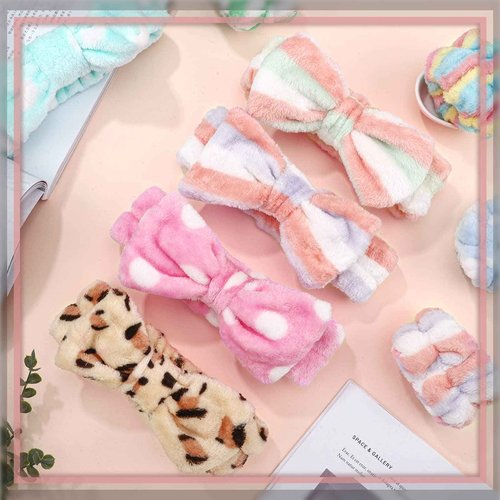 Janmini 36 Pcs Face Wash Spa Headband Set Women Winter Gift Facial Makeup and 12 Pcs Flannel Hairbands 24 Pcs Wristbands for Girls(Dot Stripe Leopard)
