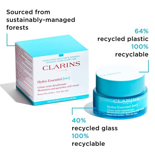 Clarins Hydra-Essentiel Rich Cream|Intensely Hydrating Moisturizer|60 Seconds to Plumper Skin*|Nourishes, Softens and Soothes|Double Dose Hyaluronic Acid|Very Dry Skin Type|1.7 Ounces