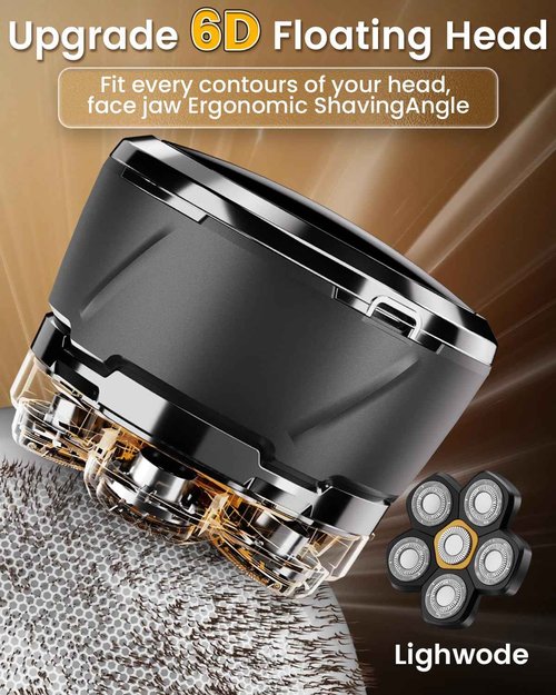 Head Shavers for Men, 2025 Upgraded 6D Flexible Head Shavers for Bald Men, IPX8 Waterproof, Wet/Dry Electric Shaver, Rotary Shaver with LED Display, USB-C Bald Razor with Travel Lock, Black&Grey