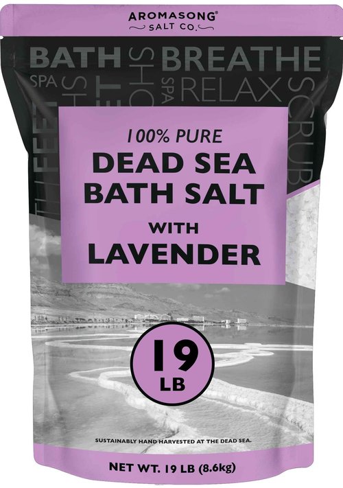 Aromasong Pure Dead Sea Salt for Soaking with 100% Natural Lavender, 19 LB - Spa Bath Salt Fine Grain - Body Wash Scrub - Soak for Women & Men- Bulk Resealable Pack