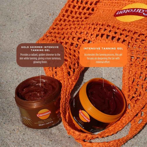 Carroten Gold Shimmer Intensive Tanning Gel | Browning Tan Accelerator | Non-Greasy, Water-Resistant with Carrot and Coconut Oil | Vitamin A & E For Moisture & Hydration | 5 Fl Oz (Pack of 2)