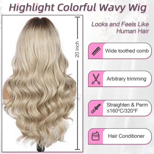 SAPPHIREWIGS 13×4 Platinum Blonde Lace Front Wigs Synthetic Lace Front Wigs Body Wave Glueless Wigs for Women Heat Resistant Fiber Wig for Daily Party Use 20 inch