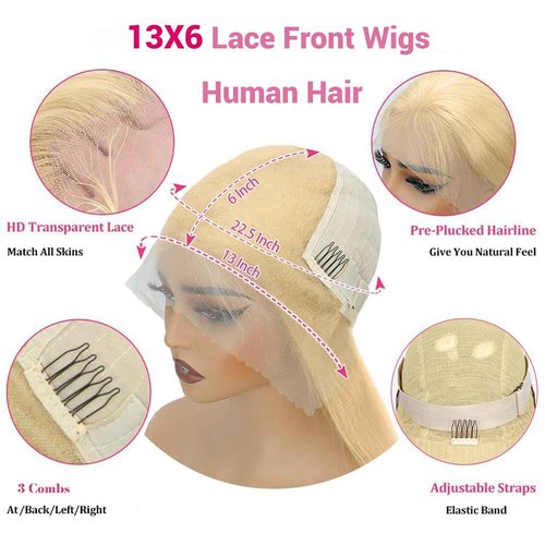 Rruaneal 26 Inch 613 Lace Front Wig Human Hair Blonde 13X6 HD Transparent Lace Front Wigs Human Hair 220% Density Blonde Glueless Wigs 613 HD Straight Lace Frontal Wigs Pre Plucked