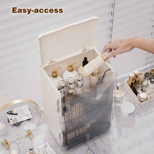 AERCIINC Makeup Organizer for Vanity,Perfume Organizer Display Case,Large Plastic Drawer Storage,White Multi-Function Brush Organizers Storage for Bathroom Countertop (White)