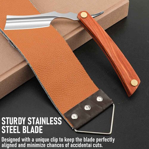 Straight Razor With Strope - Professional Straight Edge Barber Premium Stainless Steel Shaver With Shaving Strop for Men Home & Salon Grooming Using (NO.150)