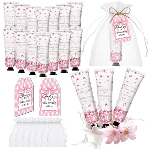 50 Pcs Pink Bow Gifts Hand Cream Bulk for Women,Girls Favors Gifts for Bachelorette Mini Travel Hand Lotion Bulk for Guest Wedding Bridal Engagement Baby Shower Thanksgiving Christmas Party Stuffers