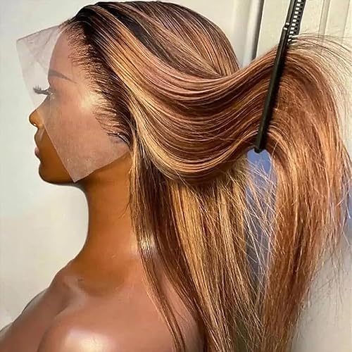Straight Honey Blonde Wig Human Hair 16inch P4/27 Highlight Ombre Lace Front Wig Human Hair 180%, 13x4 Pre-plucked HD Lace Frontal Wigs For Black Women Honey Blonde Glueless Wigs