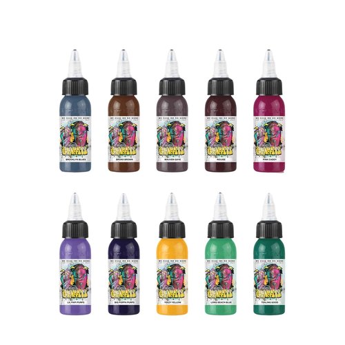 Xtreme Ink 10 Color Kyle Warwick Psychedelic Graffiti Set, UV-Free Brilliance, Ethical, Water-Based, Vegan, and Safe (Set of 10, 1/2 oz)
