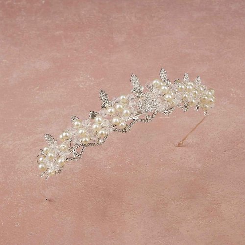 LIMELIA Women's Tiara - Crown for Henna Wedding Party | Glitter Hair Accessories for Bridal Birthday Pageant Prom Halloween Cos-play Costume Christmas Party, Princess Crowns | Crystal Glass Beads - Pearl
