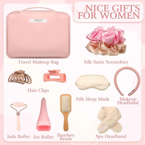 Sawysine 11 Pcs Pink Gift Box for Women Christmas Pink Birthday Basket Gifts Travel for Xmas Valentines Aesthetic Bags Makeup and Skin Care Spa Kit Mom Teacher Girlfriend