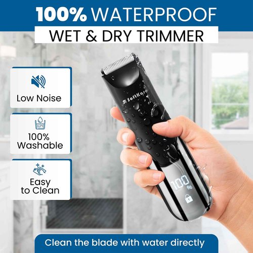 Body Hair Trimmer for Men Manscape - Electric Safe Shaver Pubic Hair Groomer LED Light Ball Razor Waterproof Mens Trimmers Rechargeable Cordless Replaceable Ceramic Blade Clipper Wet/Dry Smooth