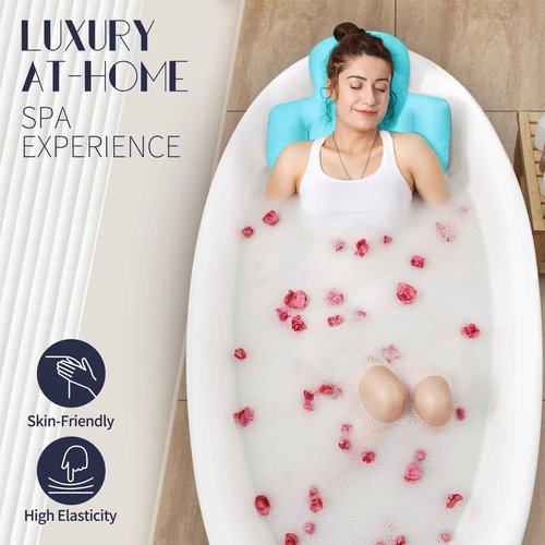 Full Body Bath Pillow for Bathtub, Thick Bathtub Cushion with Laundry Bag, Luxury Tub Pillow for Bath for Headrest Neck and Back Support Ocean Blue 56" x 16"