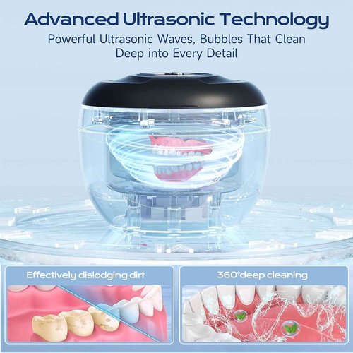Ultrasonic Retainer Cleaner(2025 Upgraded), 45kHz Cleaning Machine for Dentures, Mouth Guards, Braces, Toothbrush & Jewelry, 200ML Denture Cleaner with 4 Modes for Dental Care